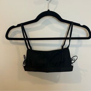Aerie Black Square Neck Unlined Strappy Lace Up Side Bralette , Black, XXS